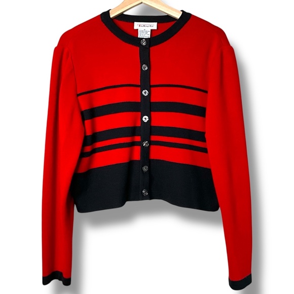 TALBOTS Wool Blend Cropped Button Front  Long Sleeve Cardigan Red & Black Sz M - Picture 1 of 7